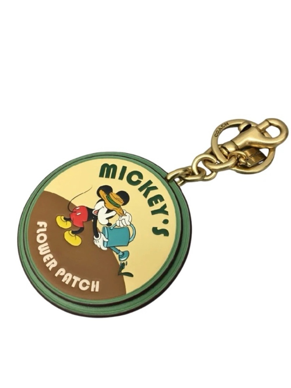 Coach Mickey's Flower Patch Round Keychain - Green/Yellow/Brown